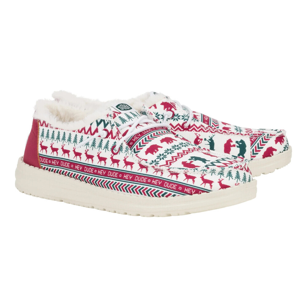 Hey Dude Wendy Women's White Red Holiday Novelty Print Slip On Shoes NIN369